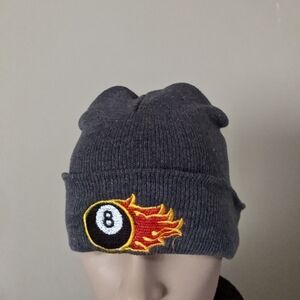 Flaming 8 ball grey beanie hat